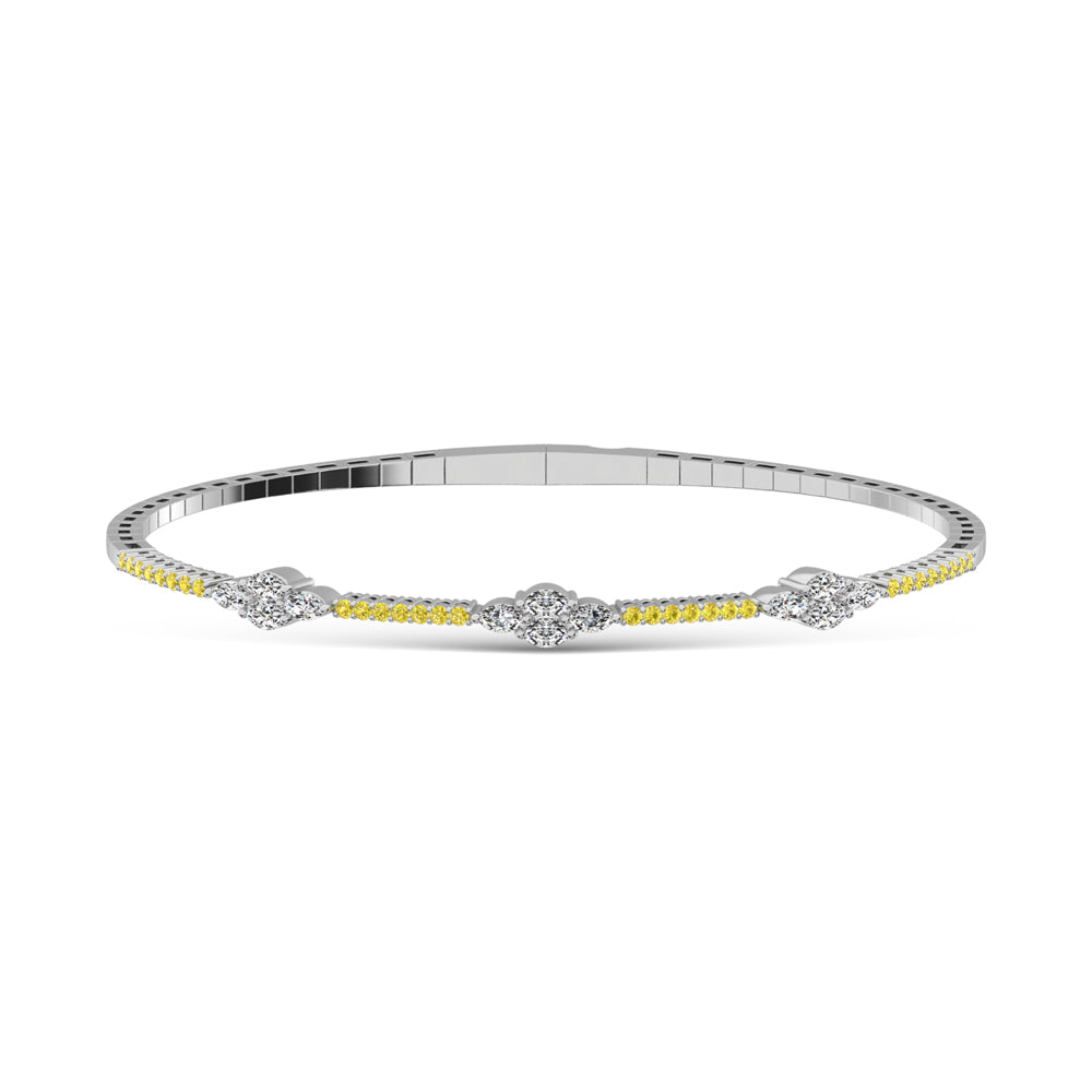 14K White Gold 1 1/10 Ct.Tw. Round Yellow and White Marquise Shape Lab Grown Diamond Flexi Bangle