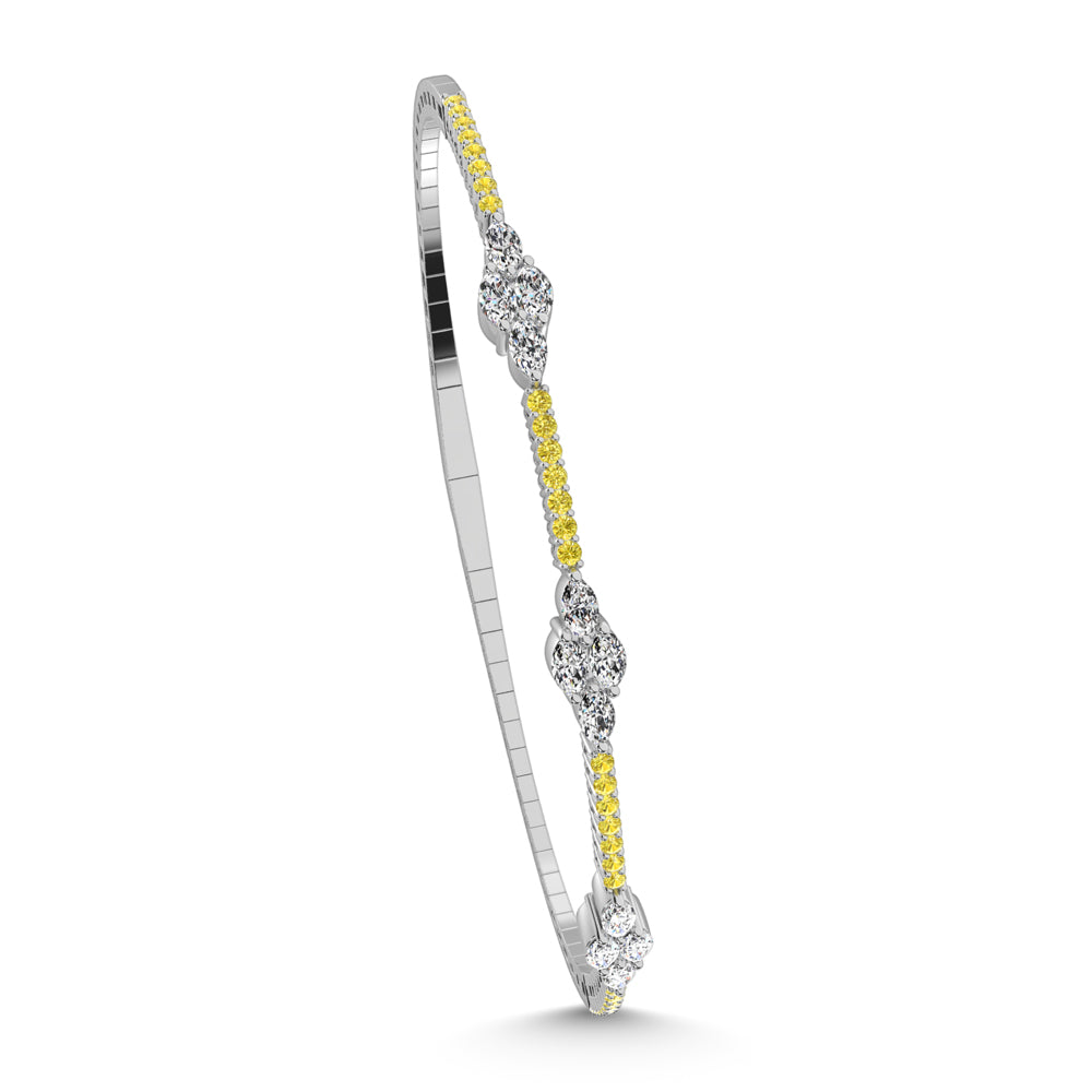 14K White Gold 1 1/10 Ct.Tw. Round Yellow and White Marquise Shape Lab Grown Diamond Flexi Bangle