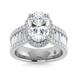 14K White Gold IGI-certified lab-grown diamond 4 5/8 ct.tw. round and baguette shank engagement ring, front view.