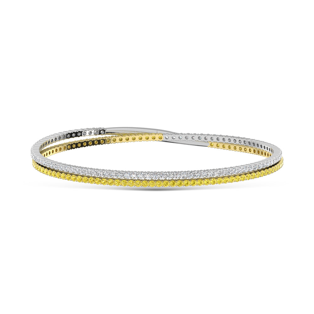14K White Gold 3 1/2 Ct.Tw. Labgrown Alternate Yellow and White Diamond Flexi Bangle