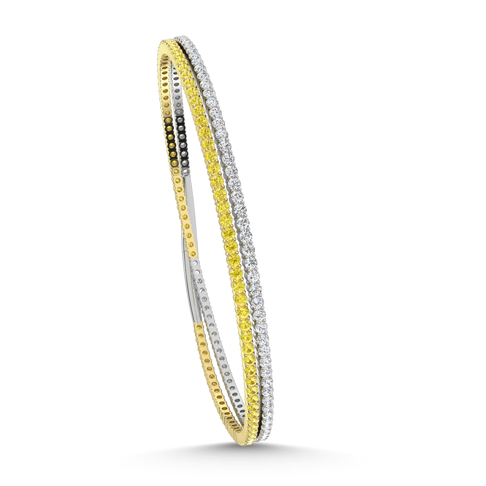 14K White Gold 3 1/2 Ct.Tw. Labgrown Alternate Yellow and White Diamond Flexi Bangle