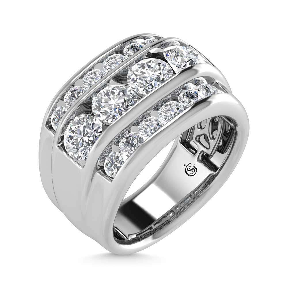 14K White Gold 5 ct. tw. Lab Grown Diamond Channel Set Men's Ring, top view of the diamonds