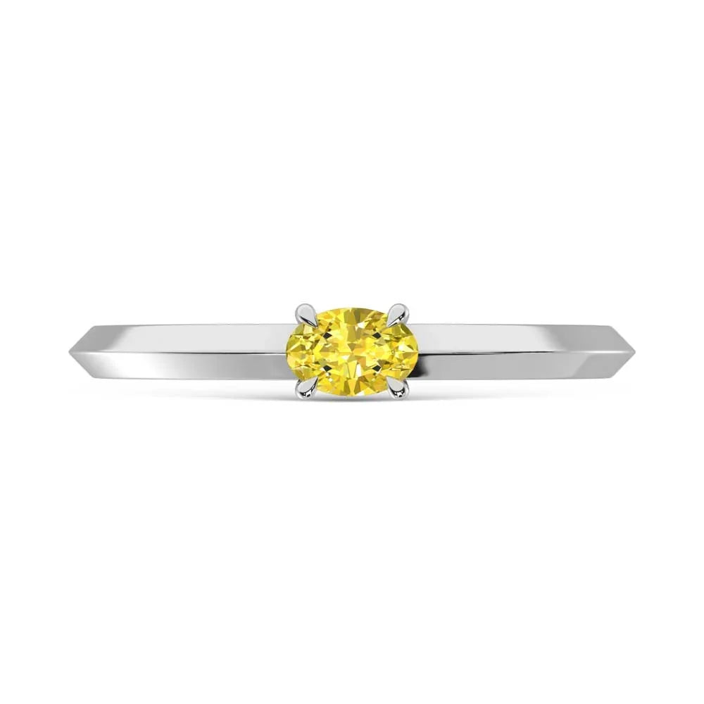 14K White Gold Oval Shape Yellow Lab Grown Diamond 1/5 ct. tw. Ring, detailed angle view
