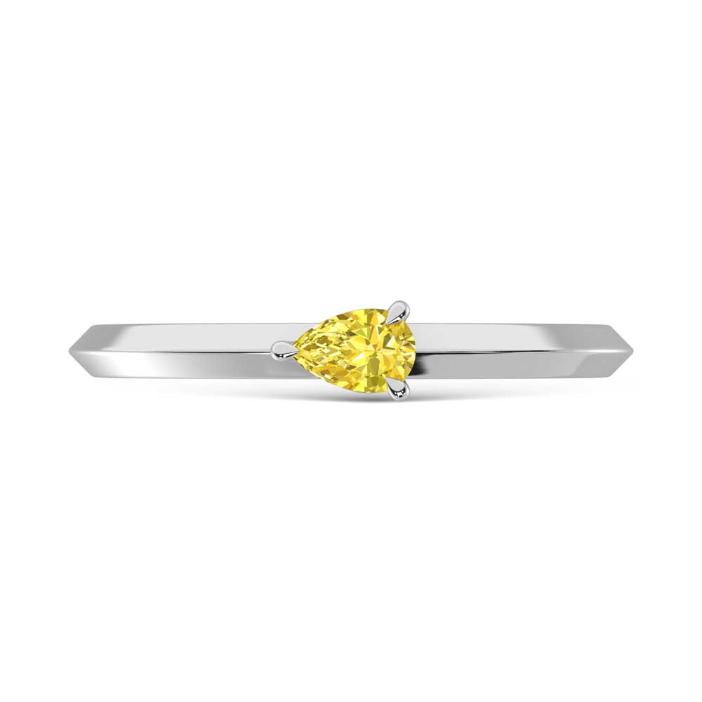 14K White Gold Pear Shape Yellow Lab Grown Diamond 1/5 ct. tw. Ring, detailed angle view