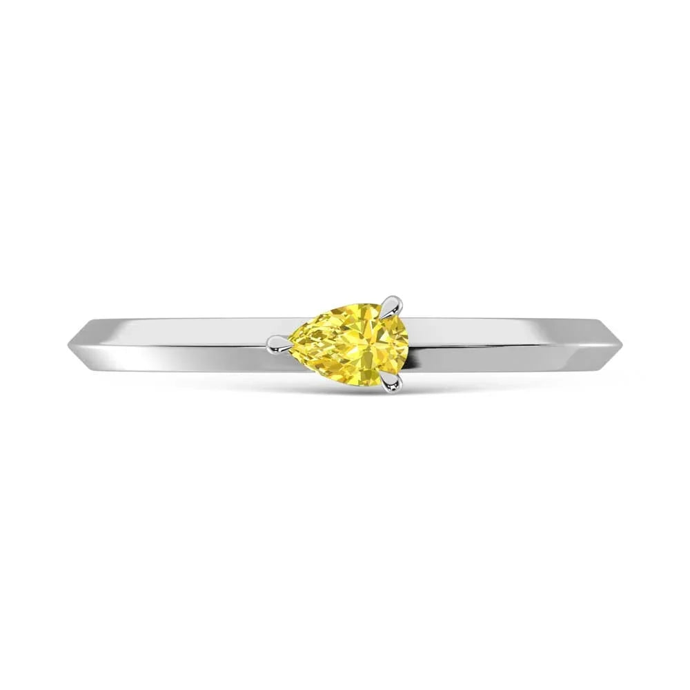 14K White Gold Pear Shape Yellow Lab Grown Diamond 1/5 ct. tw. Ring, detailed angle view