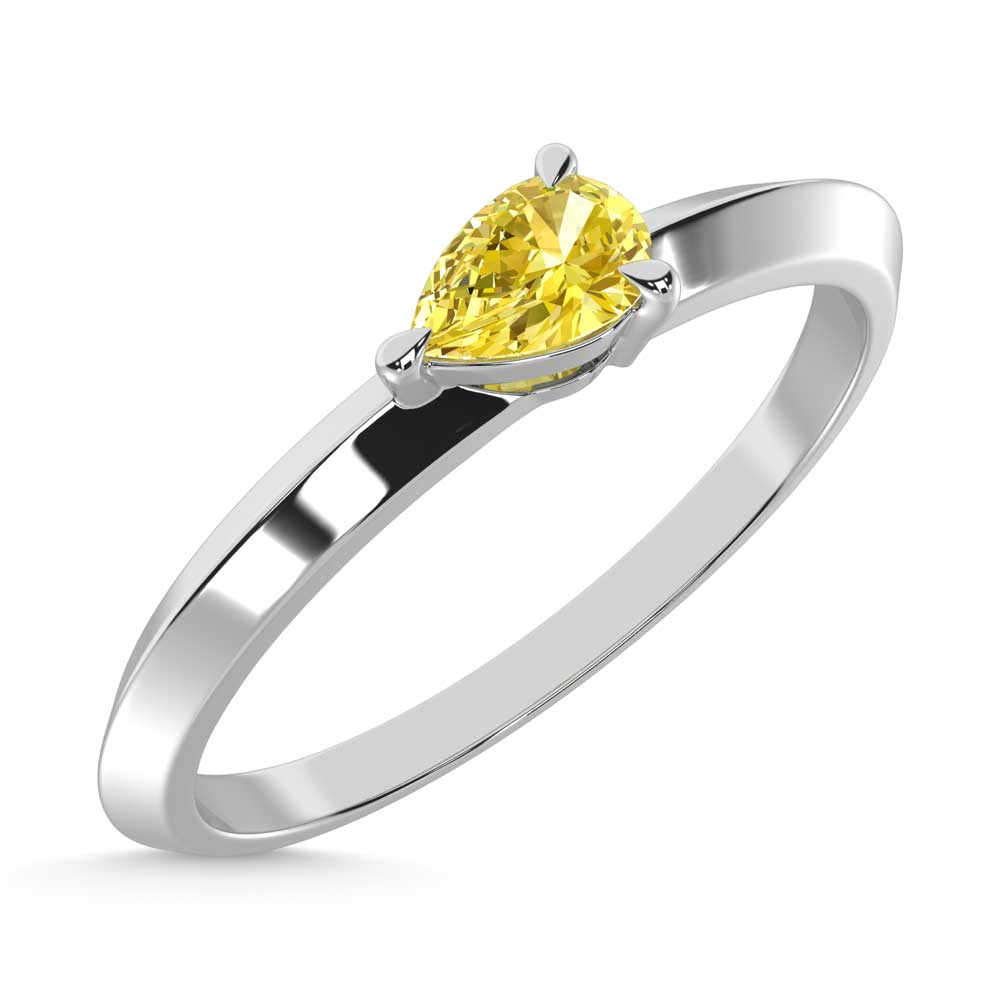 14K White Gold Pear Shape Yellow Lab Grown Diamond 1/5 ct. tw. Ring, top view of the diamonds