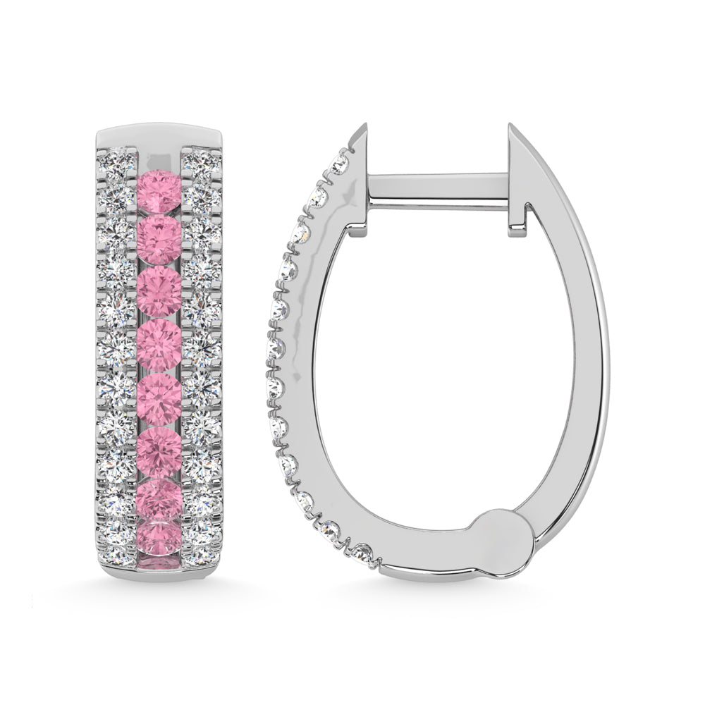 14K White Gold Lab Grown Diamond 1 Ct.Tw. Earrings (Center Row Pink Diamond)  Picasso Gold & Diamond Jewelry