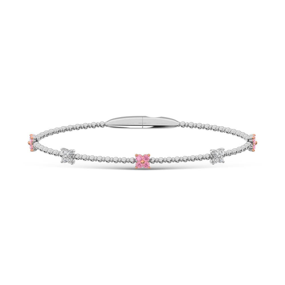 14K White Gold 5/8 Ct.Tw. Pink and White Labgrown Diamond 5 Station Flexi Bangle