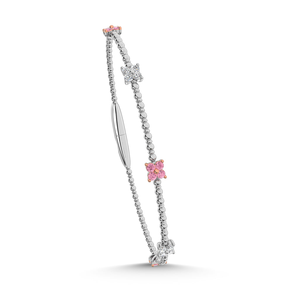 14K White Gold 5/8 Ct.Tw. Pink and White Labgrown Diamond 5 Station Flexi Bangle