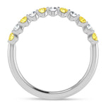 14K White Gold Alternate Lab Grown Yellow and White Diamond 1/2 ct. tw. Stackable Band, close-up of the diamond setting