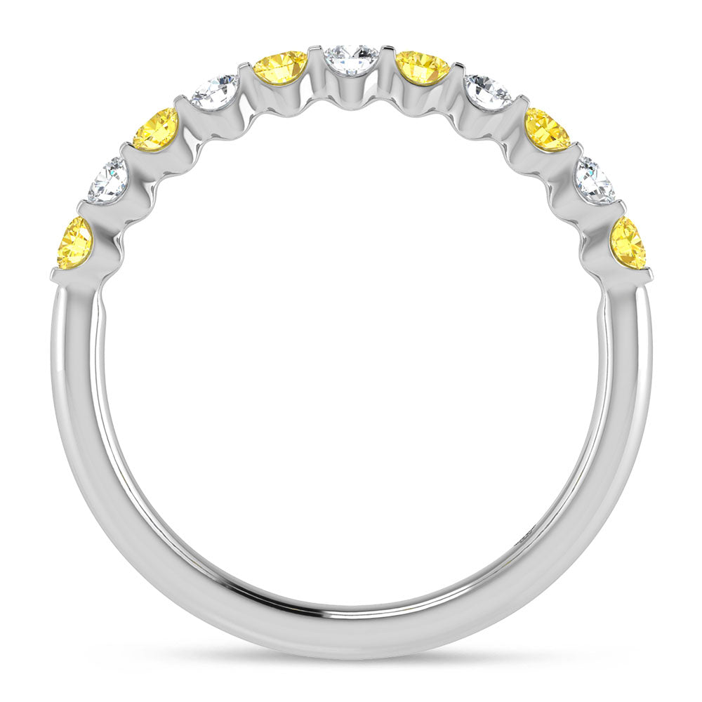 14K White Gold Alternate Lab Grown Yellow and White Diamond 1/2 ct. tw. Stackable Band, close-up of the diamond setting