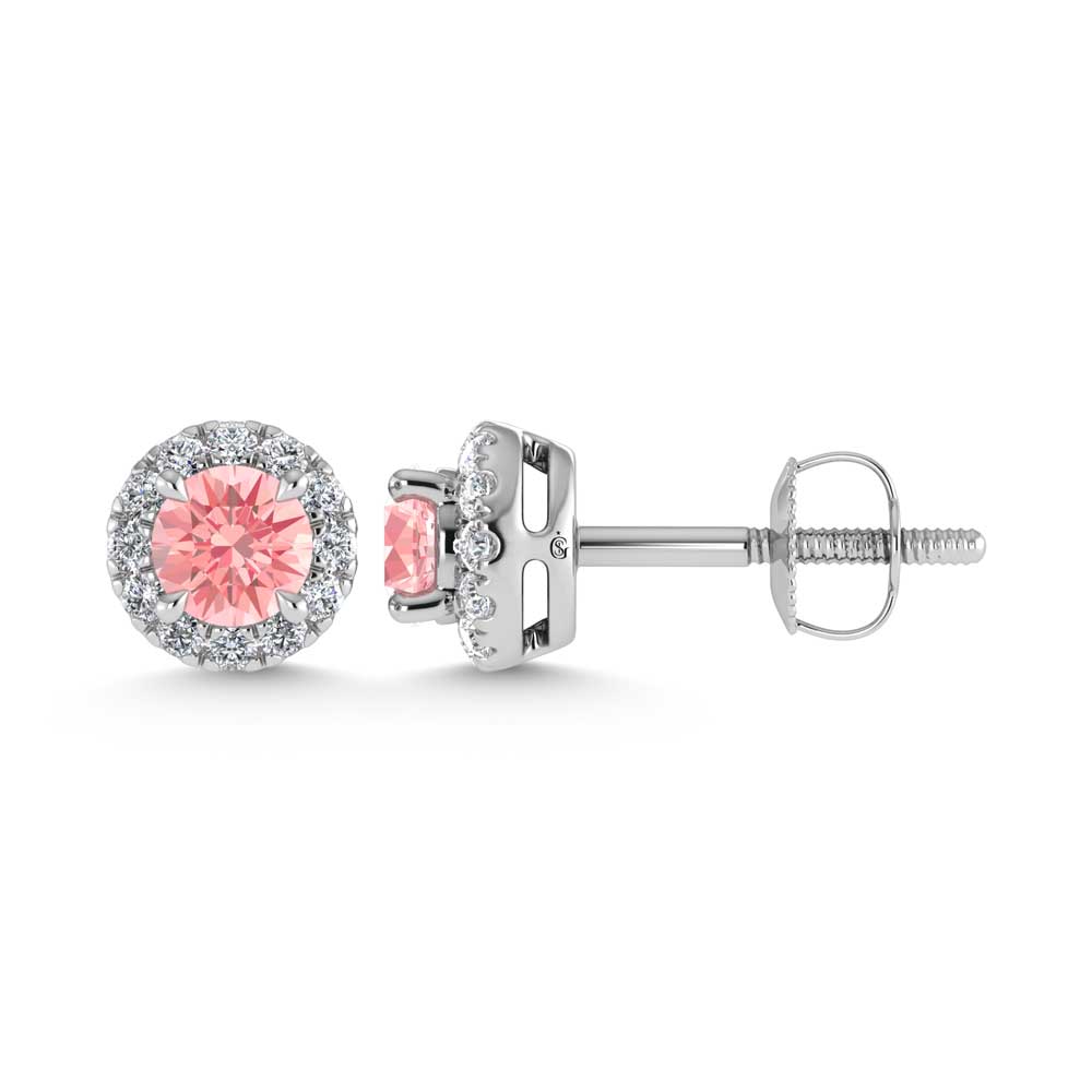 Classic 14k White Gold stud earrings, showcasing 0.73 CTW lab grown diamond, side profile view.
