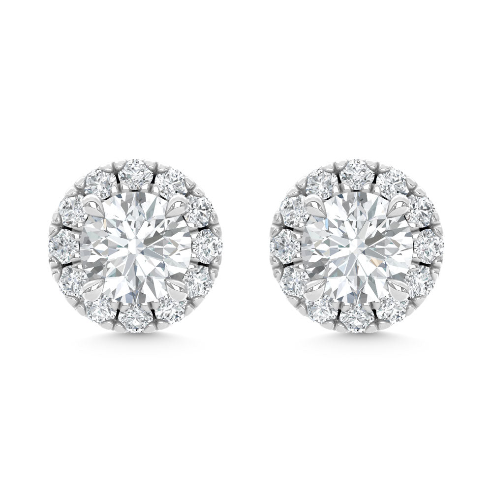 14K White Gold Diamond 2 Ct.Tw. Halo Stud Earrings ( Center 0.75ct)