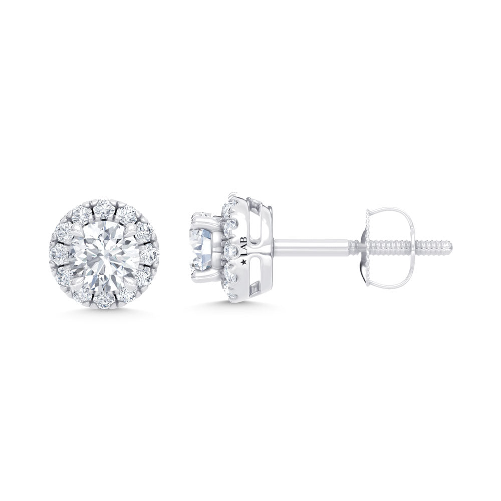 14K White Gold Diamond 2 Ct.Tw. Halo Stud Earrings ( Center 0.75ct)