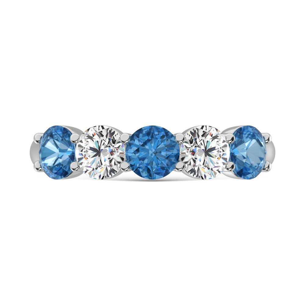 14K White Gold 1 1/2 ct. tw. 5 Stone Alternate White and Blue Lab Grown Diamond Band, side profile view showing the band