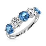 14K White Gold 1 1/2 ct. tw. 5 Stone Alternate White and Blue Lab Grown Diamond Band, top view of the diamonds