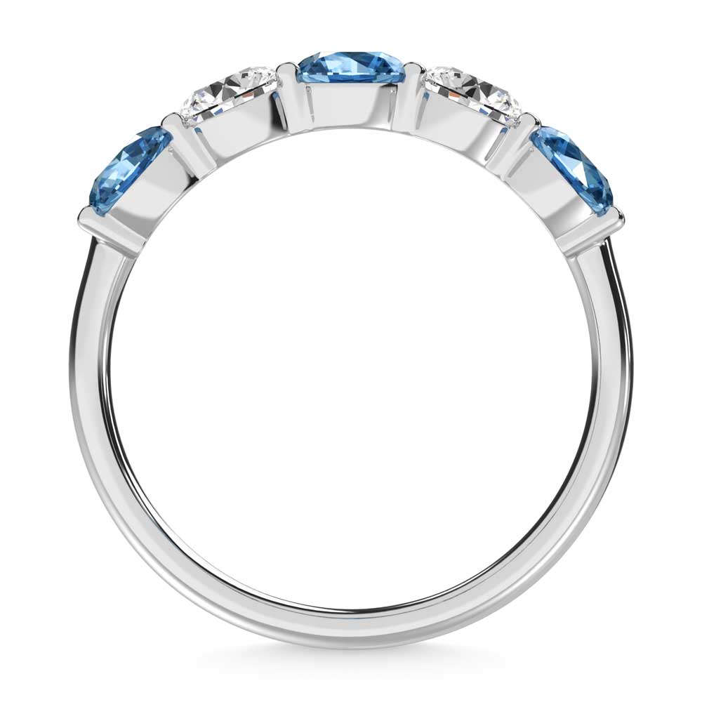 14K White Gold 1 1/2 ct. tw. 5 Stone Alternate White and Blue Lab Grown Diamond Band, close-up of the diamond setting