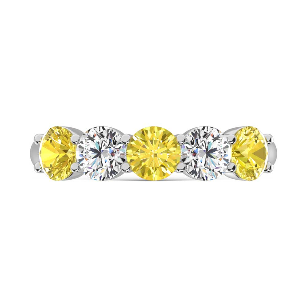 14K White Gold 1 ct. tw. 5 Stone Alternate White and Yellow Lab Grown Diamond Band, side profile view showing the band