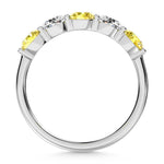 14K White Gold 1 ct. tw. 5 Stone Alternate White and Yellow Lab Grown Diamond Band, close-up of the diamond setting