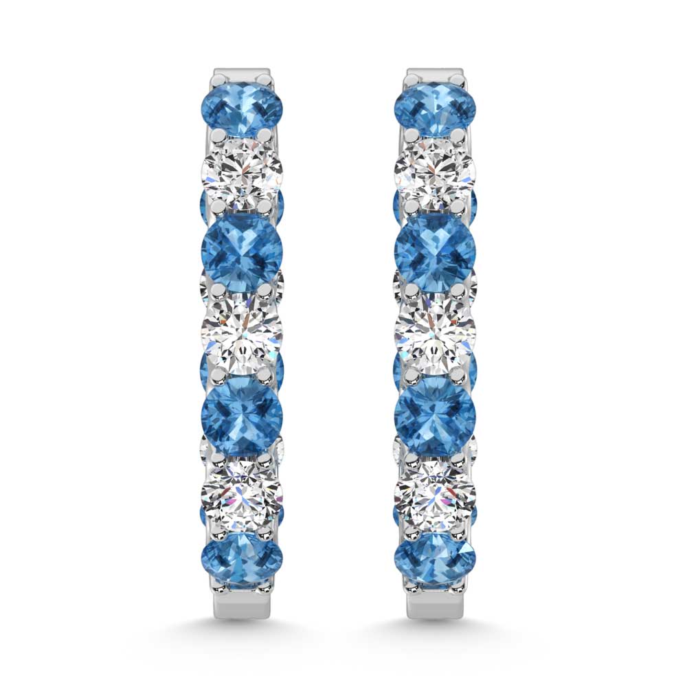 14K White Gold  3 Ct.Tw. Alternate White and Blue Lab Grown Diamond Hoop Earrings - Picasso Gold & Diamond Jewelry