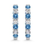 14K White Gold  3 Ct.Tw. Alternate White and Blue Lab Grown Diamond Hoop Earrings - Picasso Gold & Diamond Jewelry