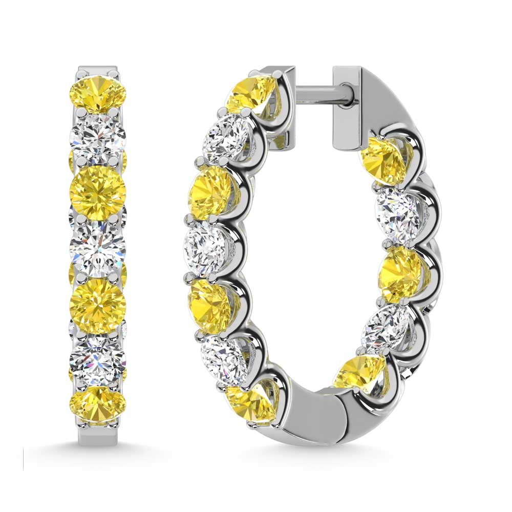 14K White Gold  3 Ct.Tw. Alternate White and Yellow Lab Grown Diamond Hoop Earrings - Picasso Gold & Diamond Jewelry