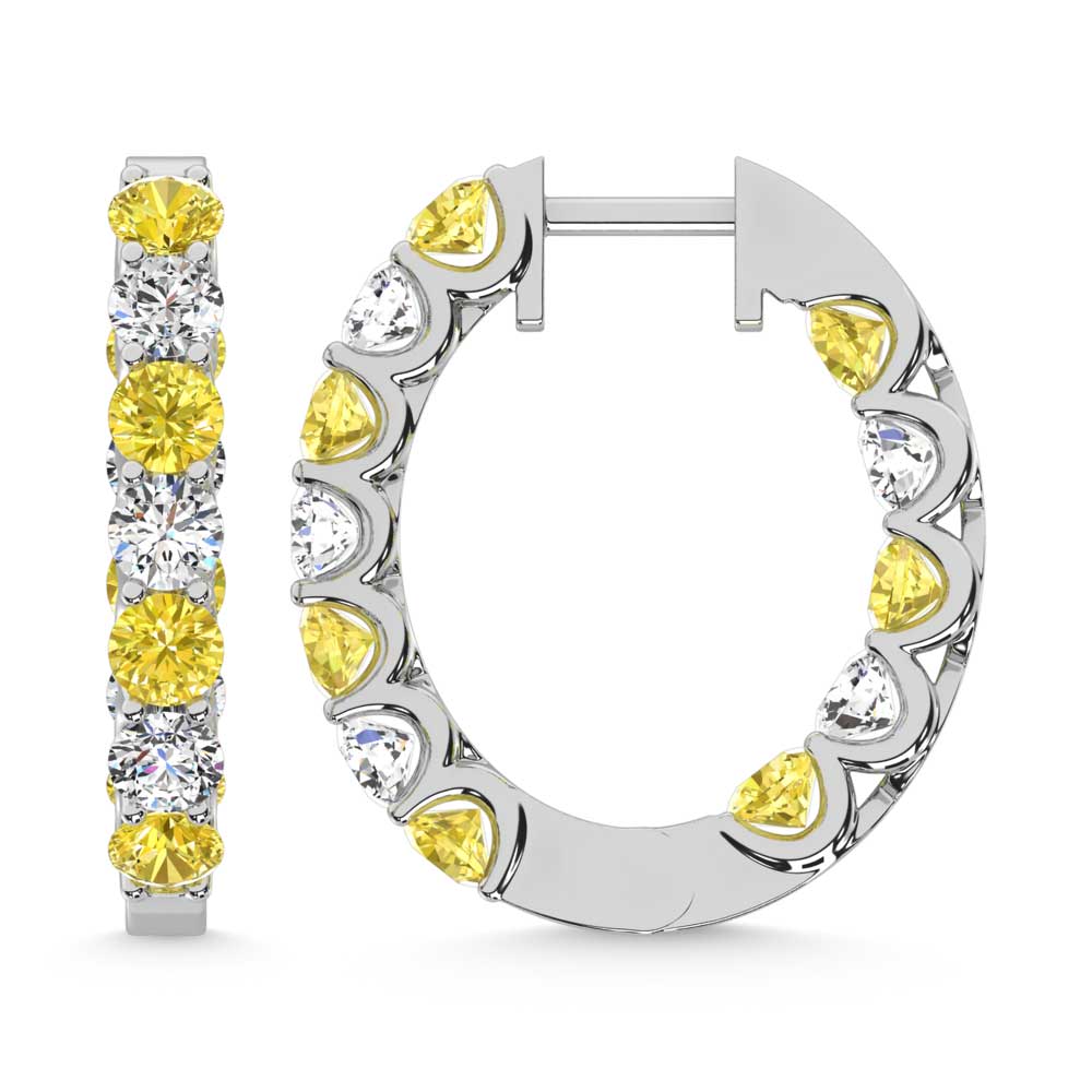 14K White Gold  3 Ct.Tw. Alternate White and Yellow Lab Grown Diamond Hoop Earrings - Picasso Gold & Diamond Jewelry
