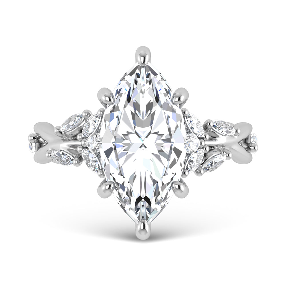 14K White Gold Lab Grown Diamond 3 1/2 Ct.Tw. Marquise Engagement Ring (IGI Certified Center 3ct)