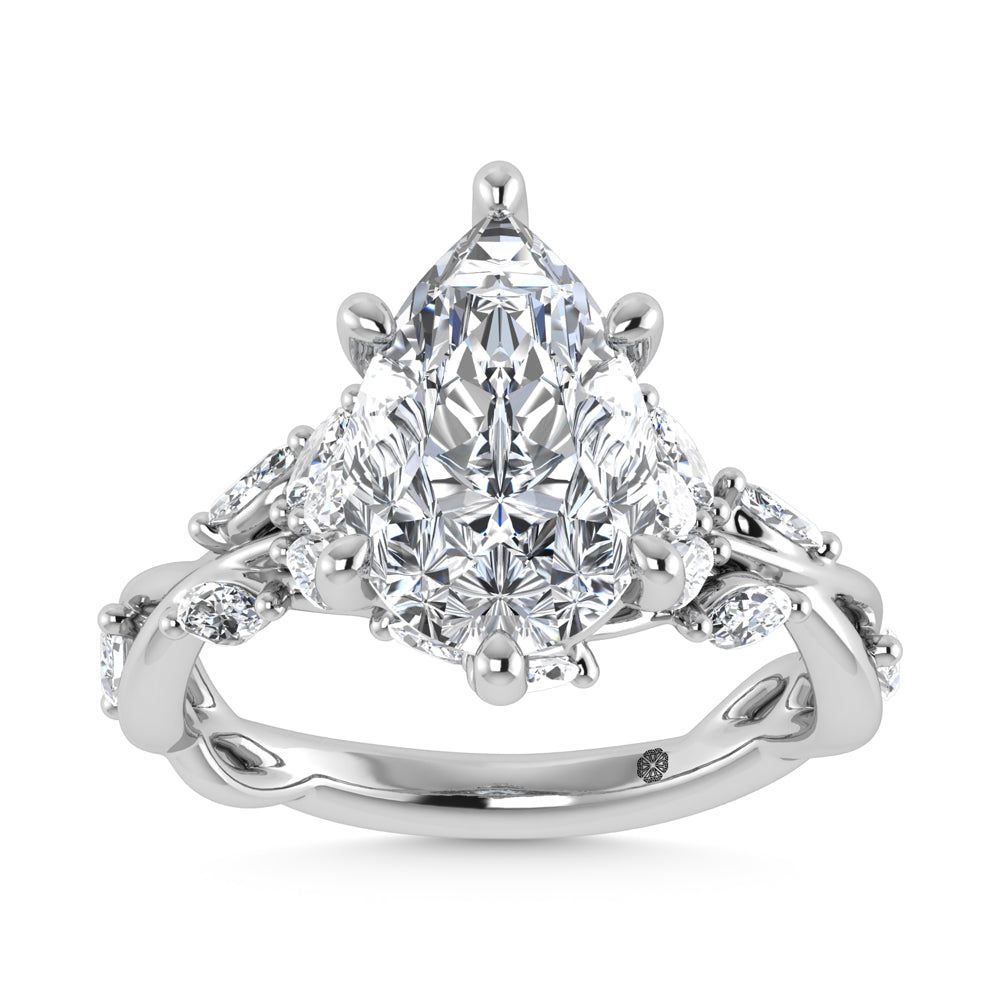14K White Gold Lab Grown Diamond 3 1/2 Ct.Tw. Marquise and Pear Engagement Ring (IGI Certified Center 3ct)