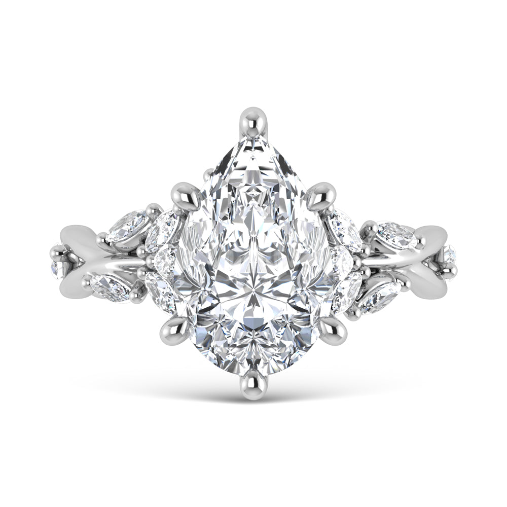 14K White Gold Lab Grown Diamond 3 1/2 Ct.Tw. Marquise and Pear Engagement Ring (IGI Certified Center 3ct)