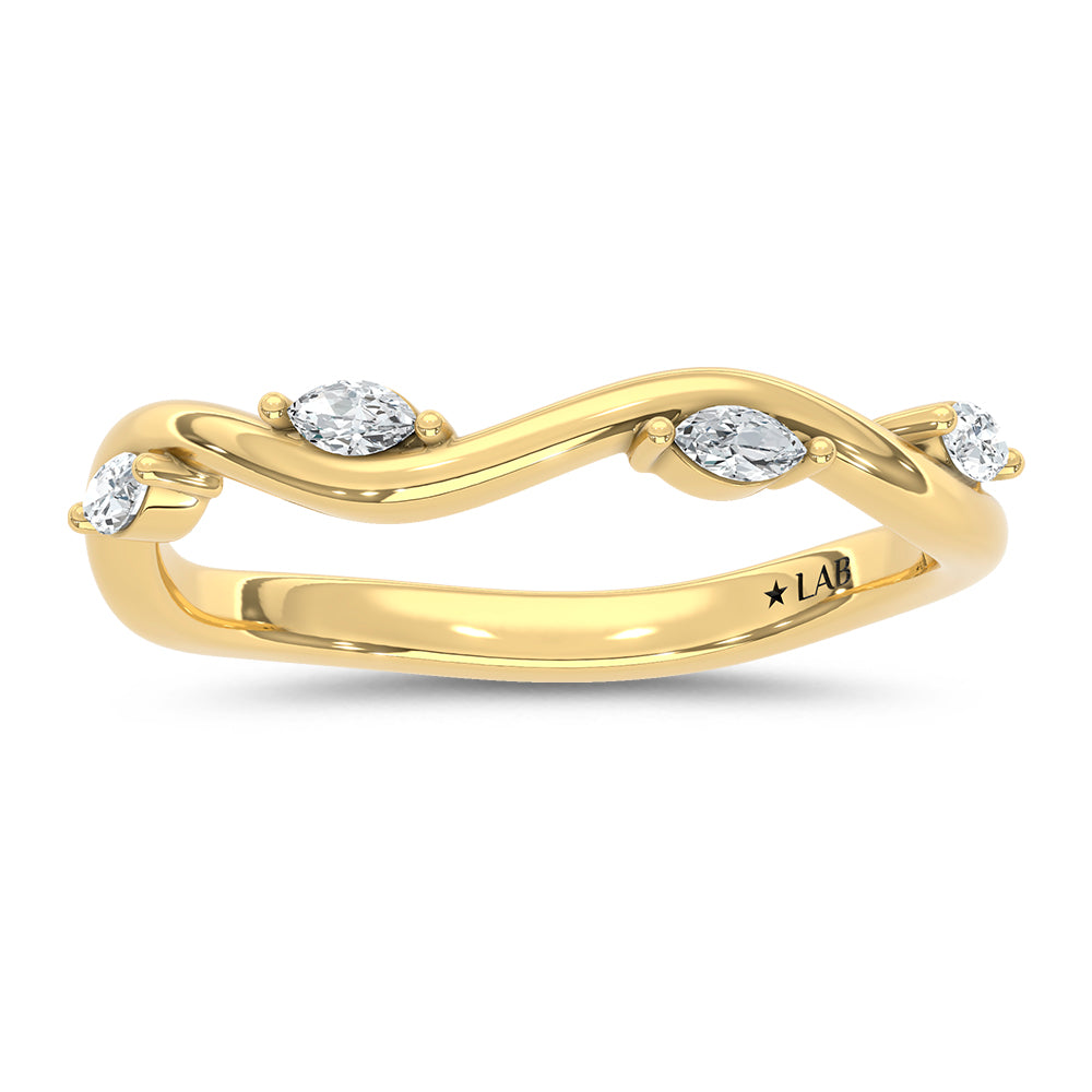 Lab-grown diamond 1/5 Ct. marquise band in 14K Yellow Gold, top-down studio view.