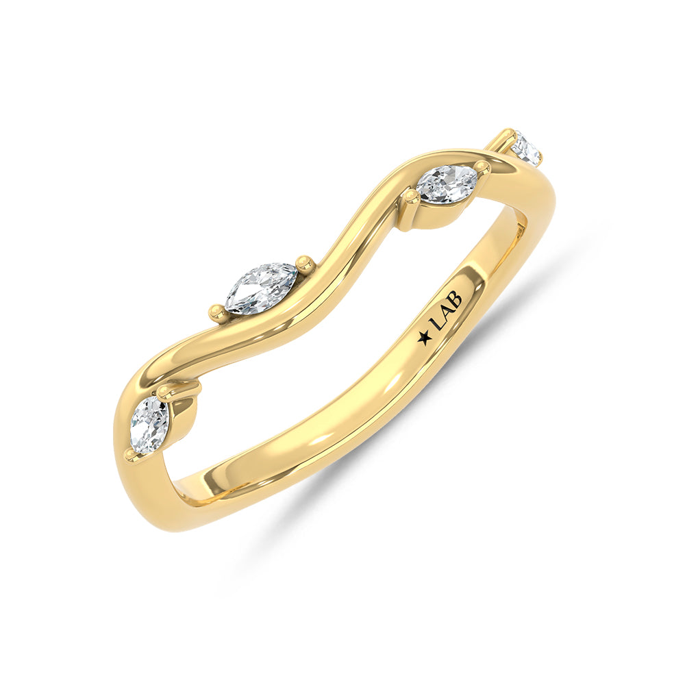 Lab-grown diamond 1/5 Ct. marquise band in 14K Yellow Gold, close-up detail shot.