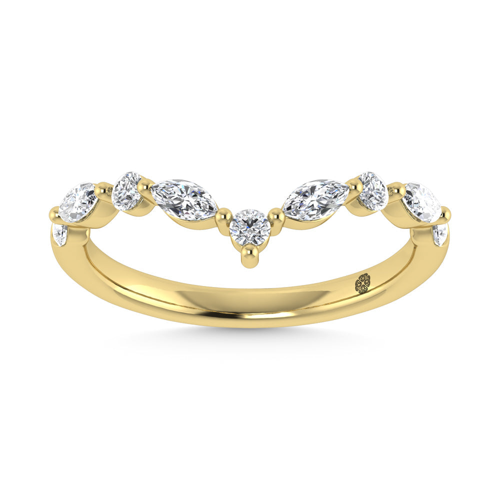 14K Yellow Gold Lab Grown Diamond 1/2 Ct.Tw. Round and Marquse Chevron Band  Picasso Gold & Diamond Jewelry
