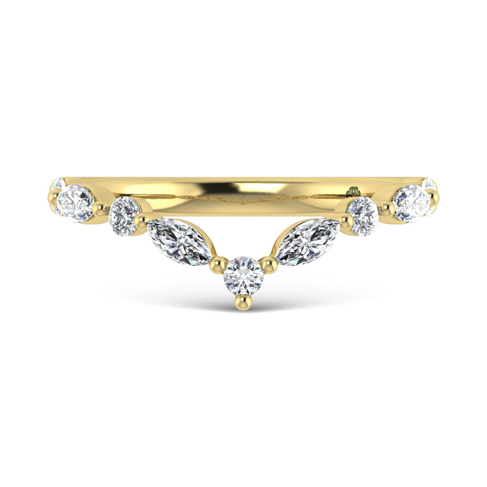 14K Yellow Gold Lab Grown Diamond 1/2 Ct.Tw. Round and Marquse Chevron Band  Picasso Gold & Diamond Jewelry