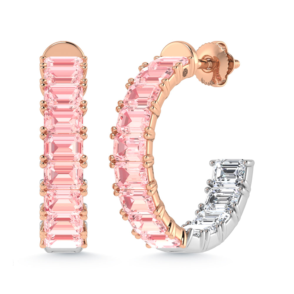 14K Two Tone Lab Grown 5 5/8 Ct.Tw. Outside Pink and Inside White Emerald Hoop Earrings - Picasso Gold & Diamond Jewelry