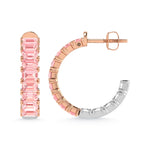 14K Two Tone Lab Grown 5 5/8 Ct.Tw. Outside Pink and Inside White Emerald Hoop Earrings - Picasso Gold & Diamond Jewelry