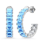 14K White Gold Lab Grown 5 5/8 Ct.Tw. Outside Blue and Inside White Emerald Hoop Earrings  Picasso Gold & Diamond Jewelry