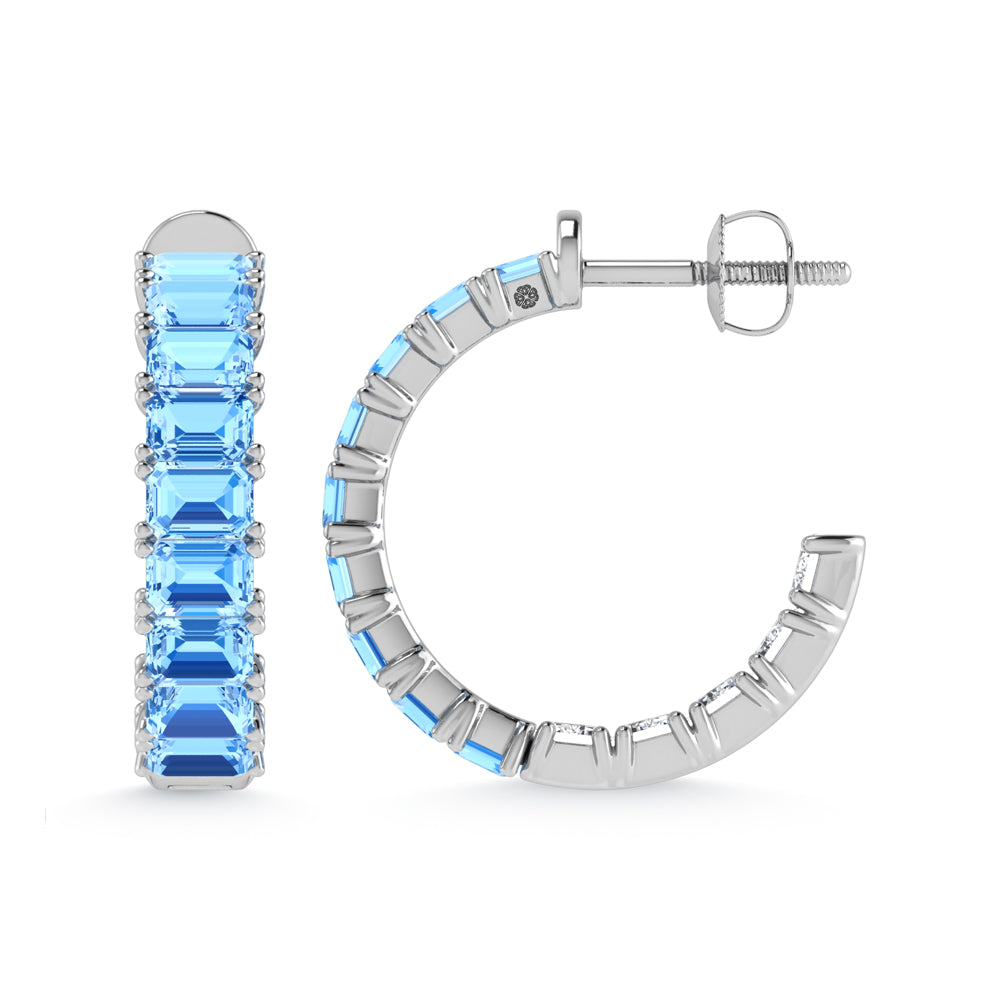 14K White Gold Lab Grown 5 5/8 Ct.Tw. Outside Blue and Inside White Emerald Hoop Earrings  Picasso Gold & Diamond Jewelry