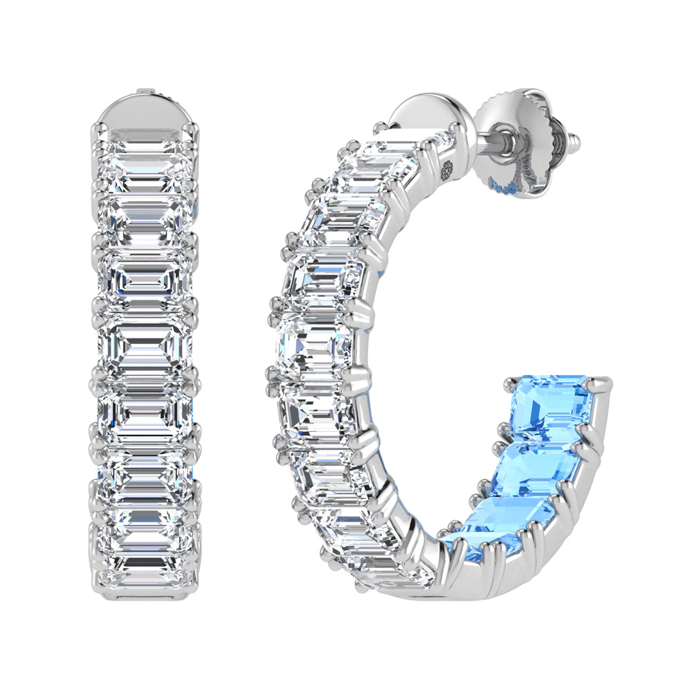 14K White Gold Lab Grown 5 5/8 Ct.Tw. Outside White and Inside Blue Emerald Hoop Earrings  Picasso Gold & Diamond Jewelry