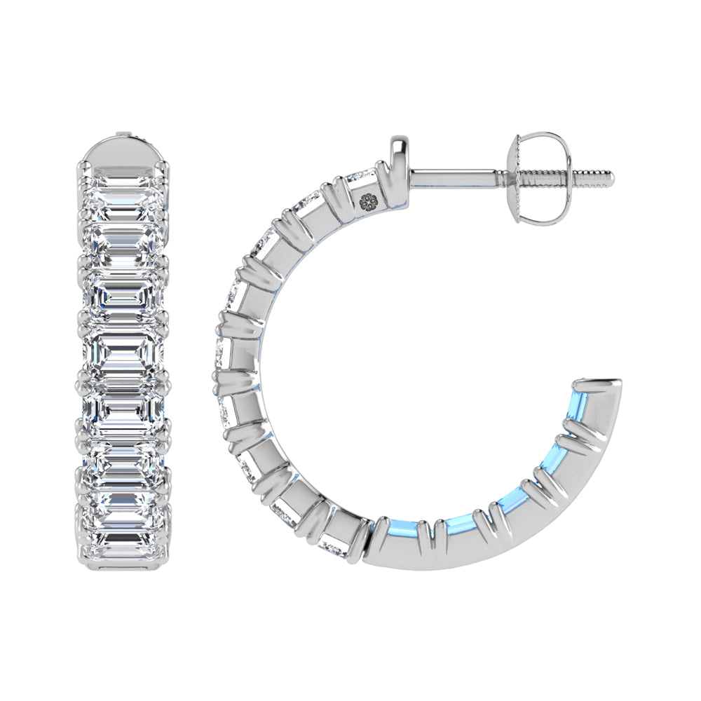 14K White Gold Lab Grown 5 5/8 Ct.Tw. Outside White and Inside Blue Emerald Hoop Earrings  Picasso Gold & Diamond Jewelry