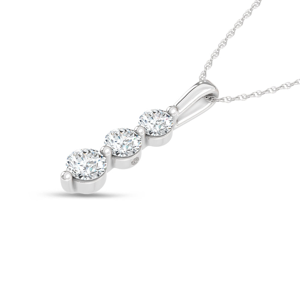 14K White Gold Lab Grown Diamond 1 Ct.Tw. Three Stone Pendant