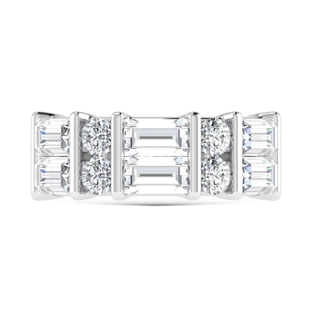14K White Gold 2 Ct.Tw. Lab Grown Diamond Round and Baguette Cut Fashion Band  Picasso Gold & Diamond Jewelry