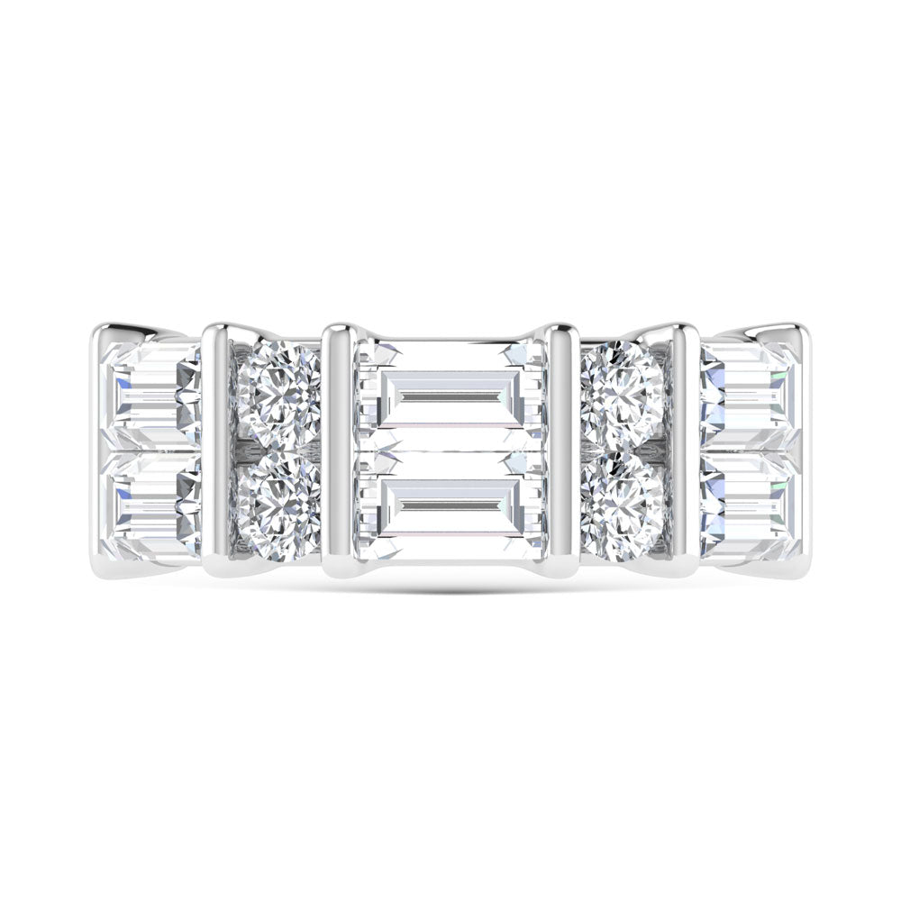 14K White Gold 3 Ct.Tw. Lab Grown Diamond Round and Baguette Cut Fashion Band  Picasso Gold & Diamond Jewelry