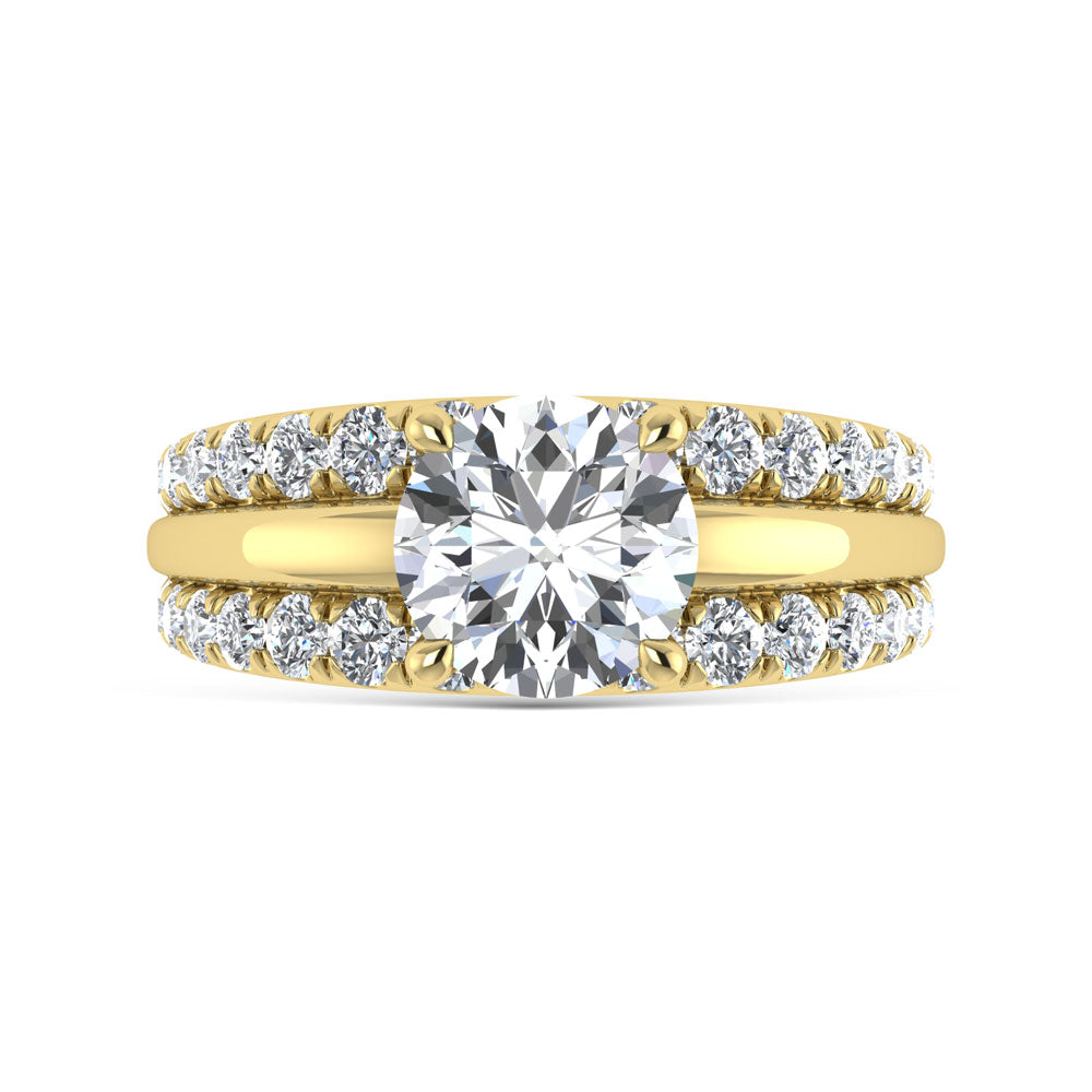 14K Yellow Gold 3 Ct.Tw. Lab Grown Diamond Round Shape Engagement Ring (IGI Certified Center 2ct)