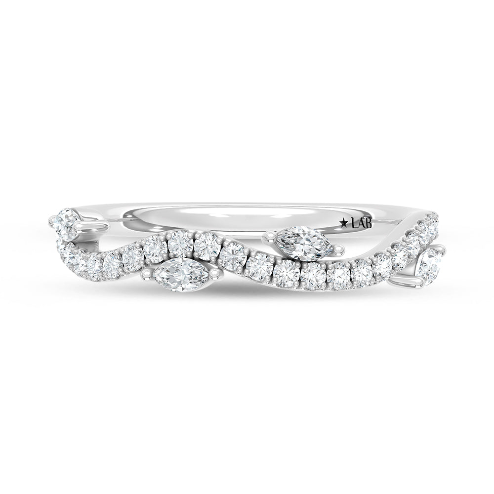 14K White Gold 1/3 ct. tw. Marquise Lab-Grown Diamond Wedding Band, side profile view showing the band