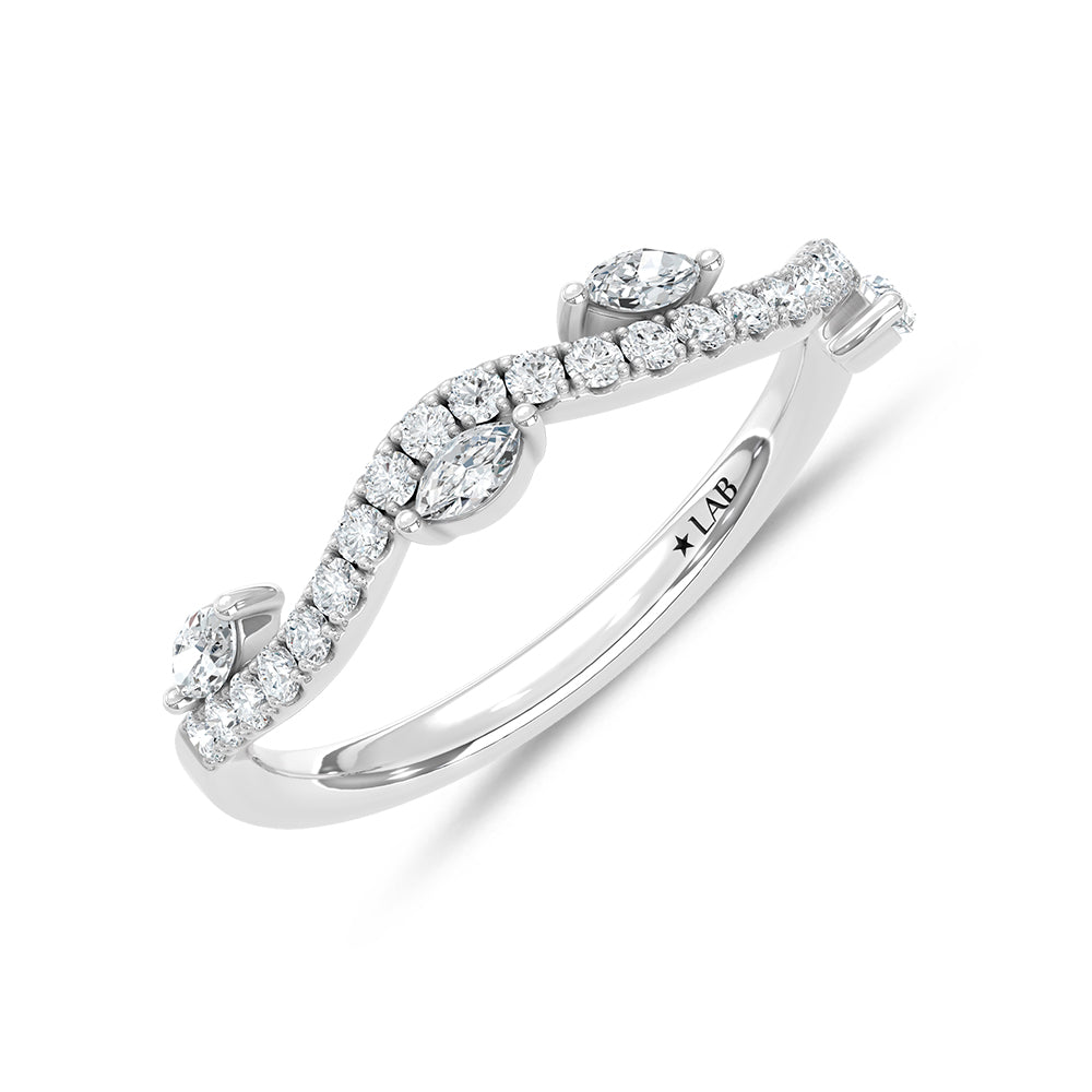 14K White Gold 1/3 ct. tw. Marquise Lab-Grown Diamond Wedding Band, top view of the diamonds