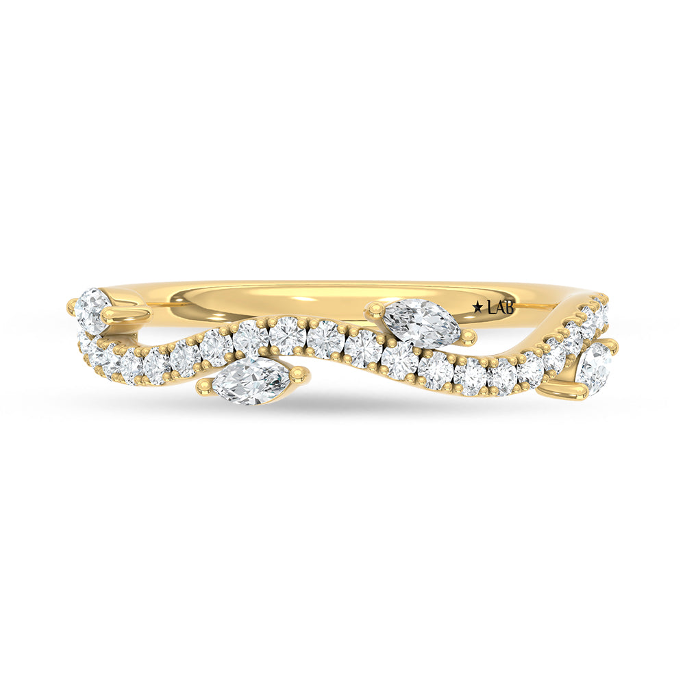 14K Yellow Gold 1/3 ct. tw. Marquise Lab-Grown Diamond Wedding Band, side profile view showing the band