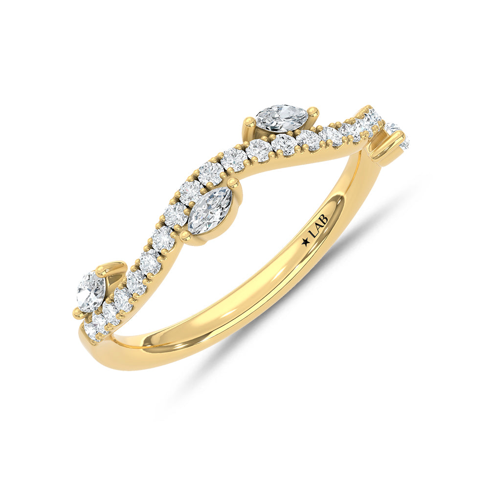 14K Yellow Gold 1/3 ct. tw. Marquise Lab-Grown Diamond Wedding Band, top view of the diamonds