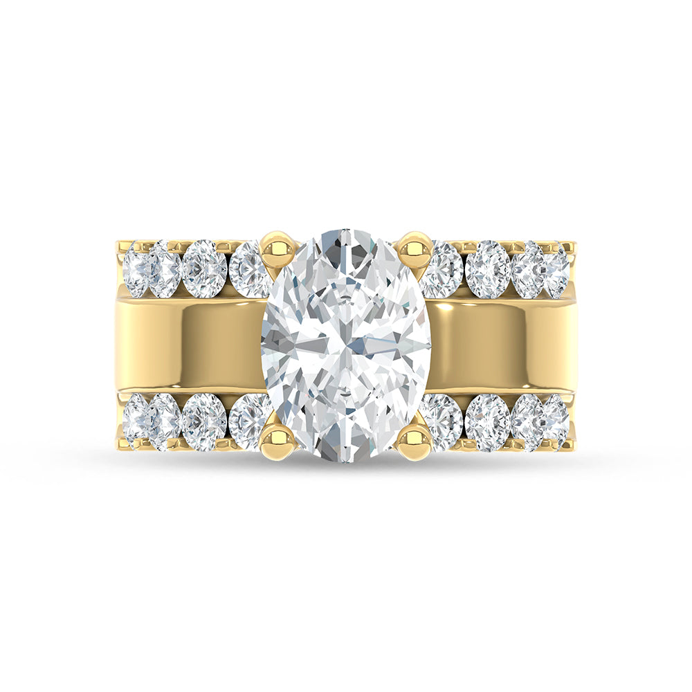 14K Yellow Gold 4 1/2 Ct.Tw. Lab Grown Diamond Oval Shape Machine Ring (IGI Certified Center 3ct)