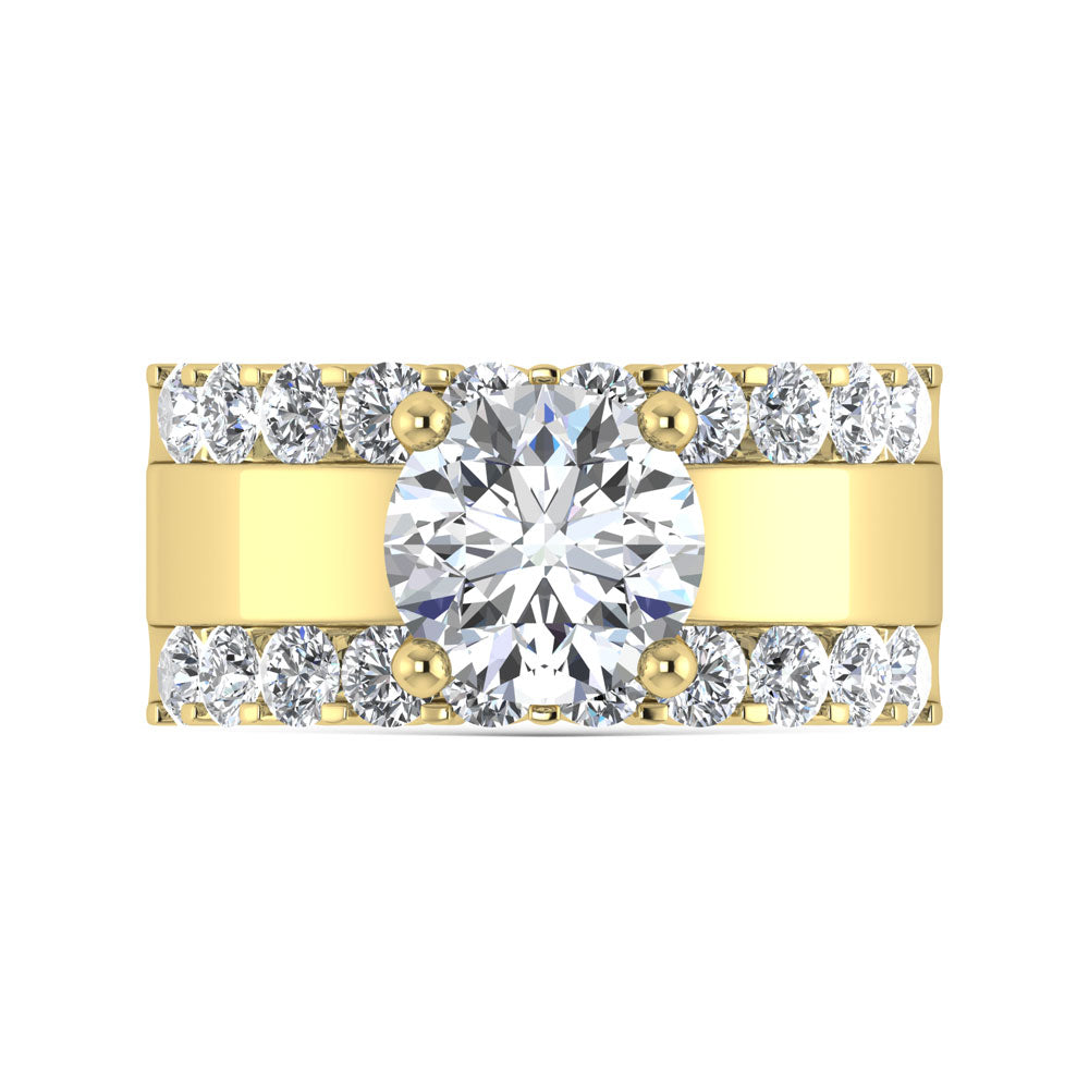 14K Yellow Gold 3 1/2 Ct.Tw. Lab Grown Diamond Round Shape Engagement Ring (IGI Certified Center 2ct)